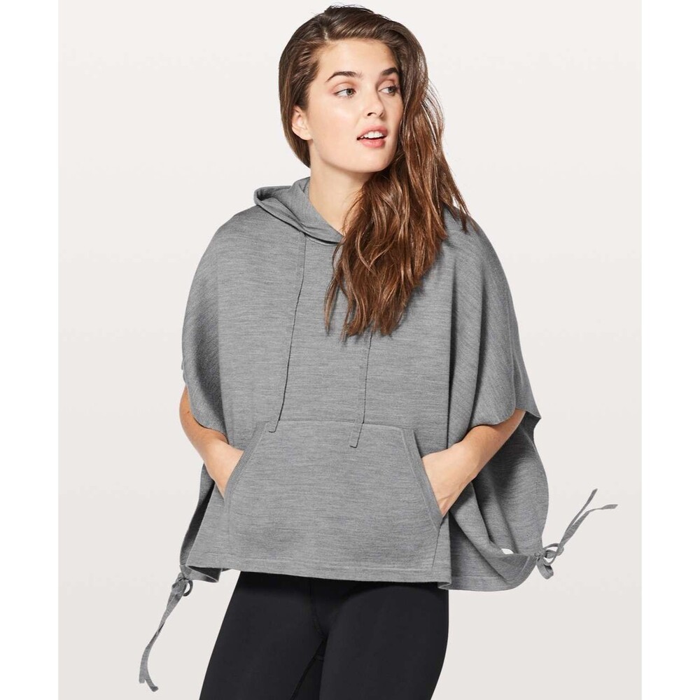 Lululemon All In A Day Hooded Poncho Sweater 100% Merino Wool Gray One Size - Picture 1 of 5